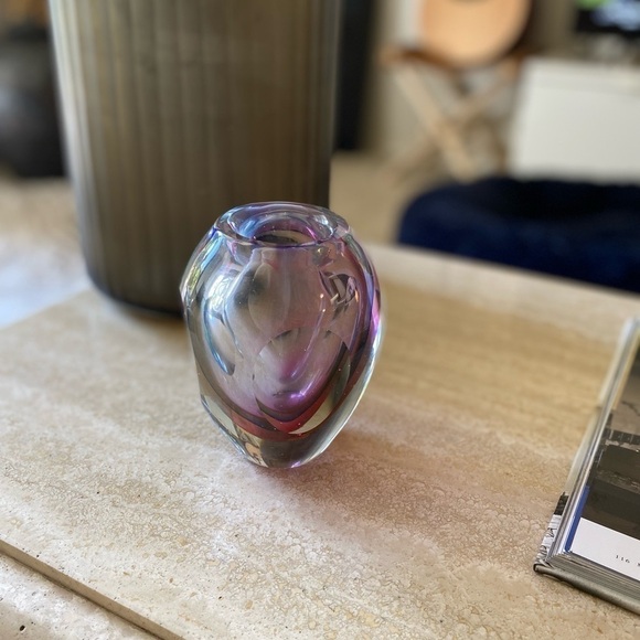 Murano Glass Vase Vintage Sommerso MCM 1960 Vase Purple Heavy Candle Holder - Picture 6 of 7